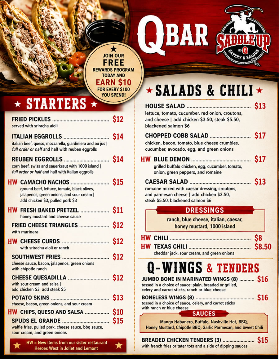 Starters, Salads and Wings